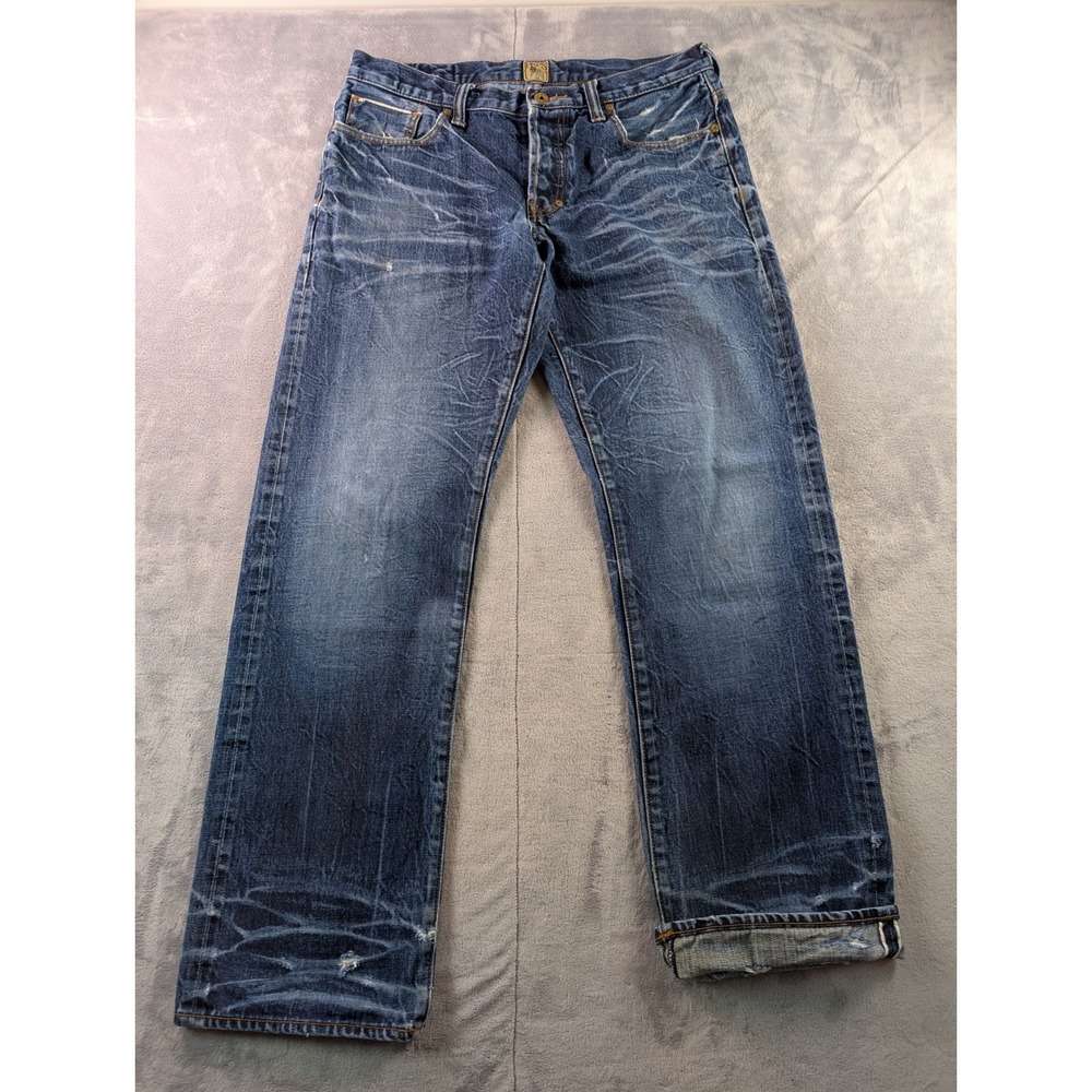 PRPS Barracuda Straight Leg Jeans Mens 32 Blue Distressed Selvedge E57P606X